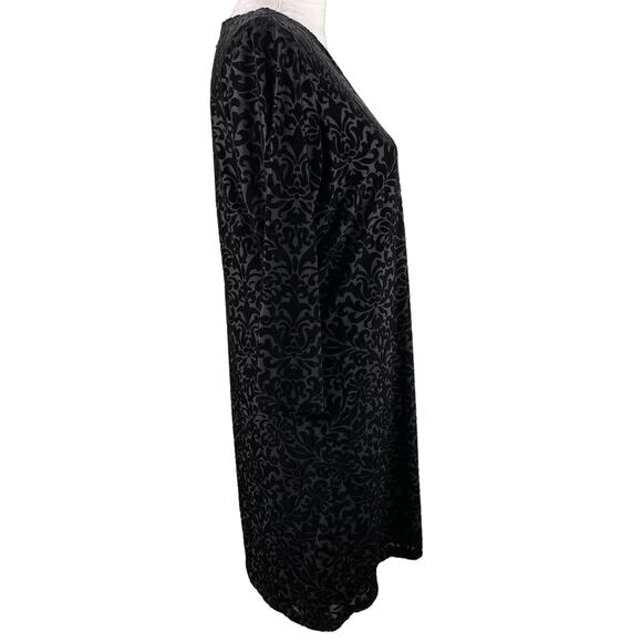 Adrienne Vittadini Dress Black Large Embossed Velvet 3/4 Sleeves Back Zip - Picture 9 of 14